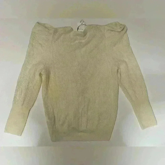 Veronica Beard KIRKA MERINO WOOL HENLEY POINTELLE SWEATER Ivory Small NWT - Picture 4 of 7
